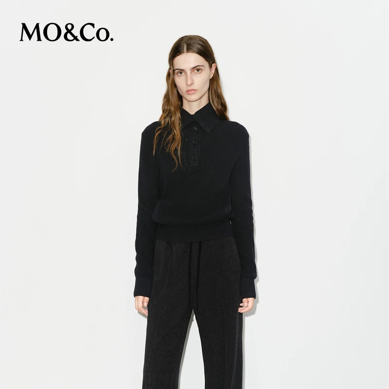 MOCO毛衣冬绵羊毛山羊绒半开襟高领短款针织衫MBD4SWT023