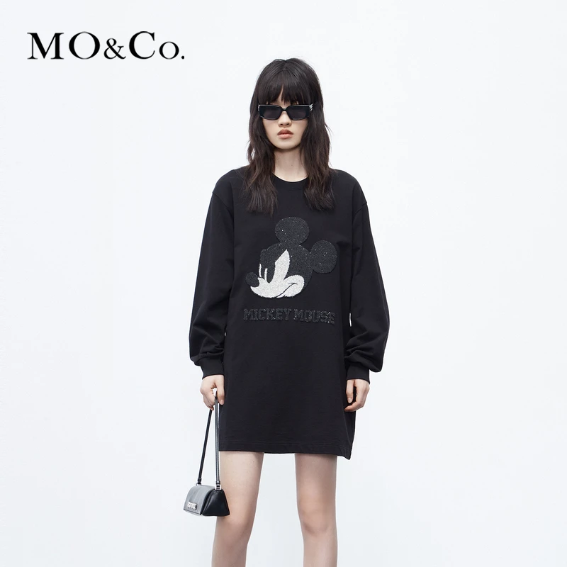 MOCO卫衣连衣裙重工亚光珠片绣精致宽松廓形美式慵懒风MBC3DRS056