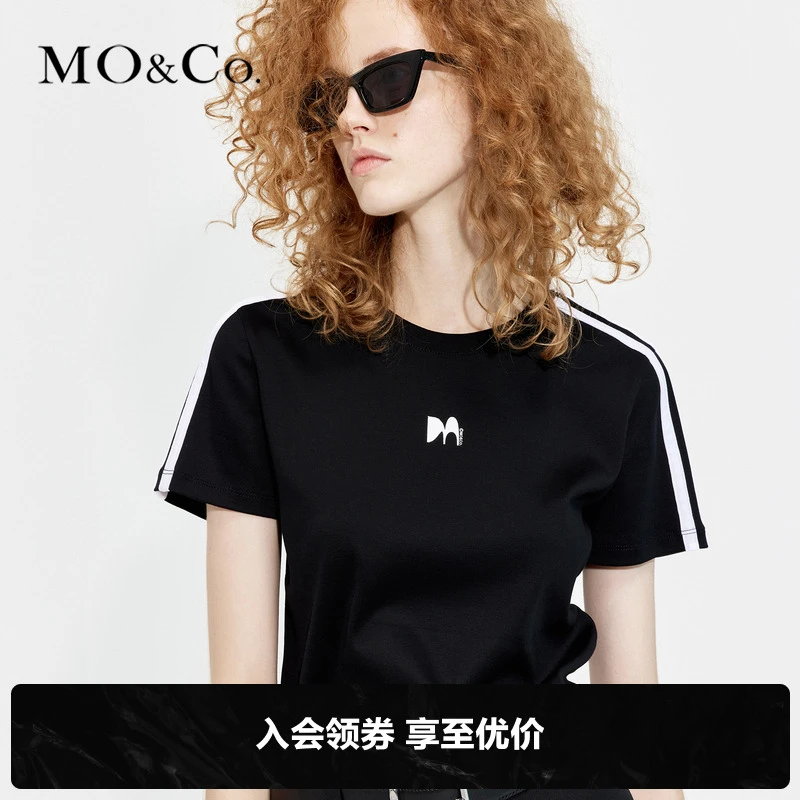MOCO夏季LOGO印花短款短袖圆领棉质正肩T恤MBC2TEE019