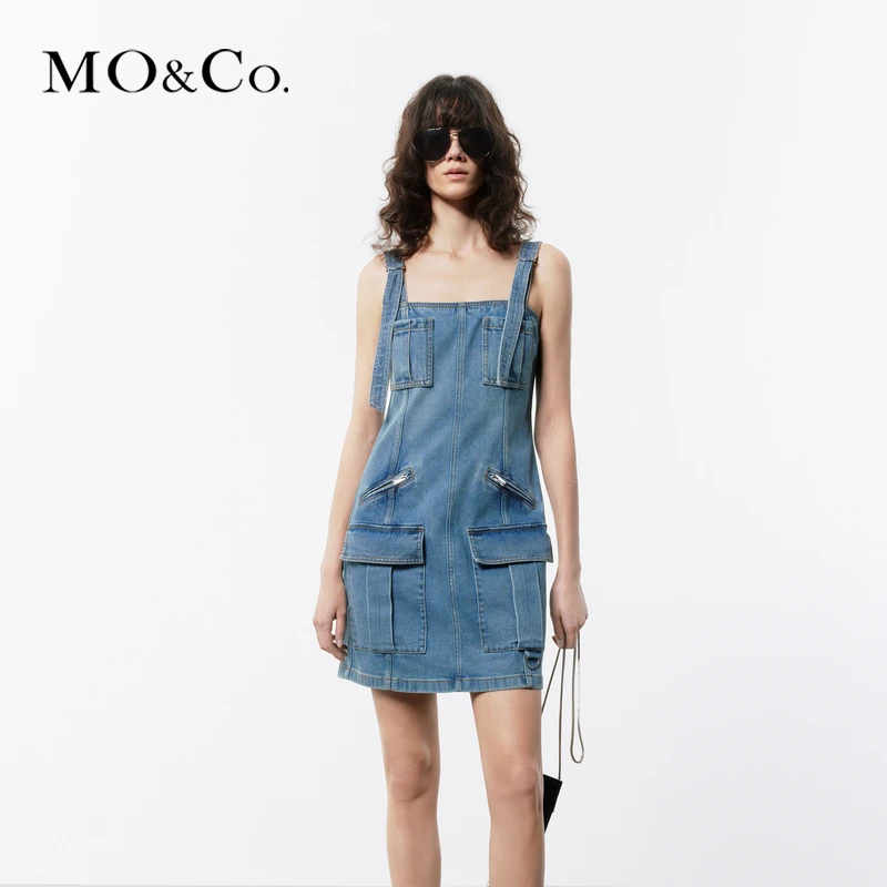 MOCO夏工装风背带吊带牛仔连衣裙辣妹MBD2DRST02