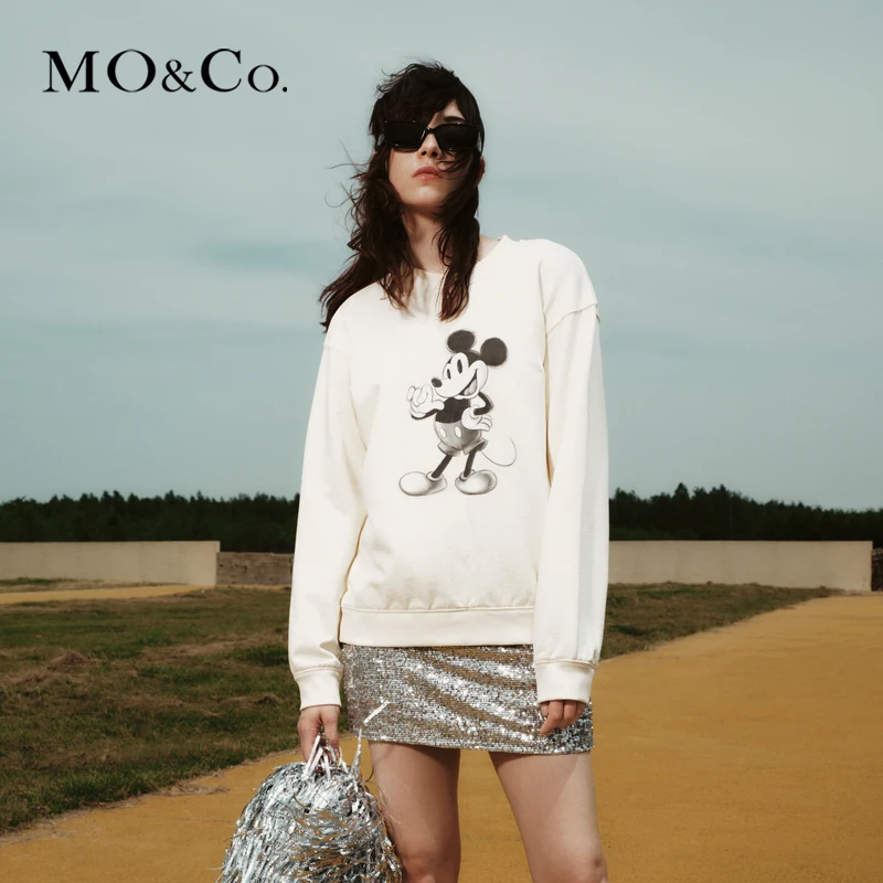 MOCO印花卫衣美式复古棉质手稿铅绘画风宽松落肩圆领MBC3SWST01