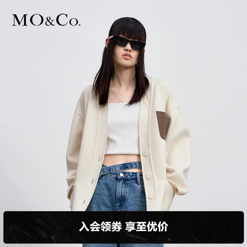 MOCO秋季MC皮牌宽松绵羊毛混纺双面呢外套MBB3COT001