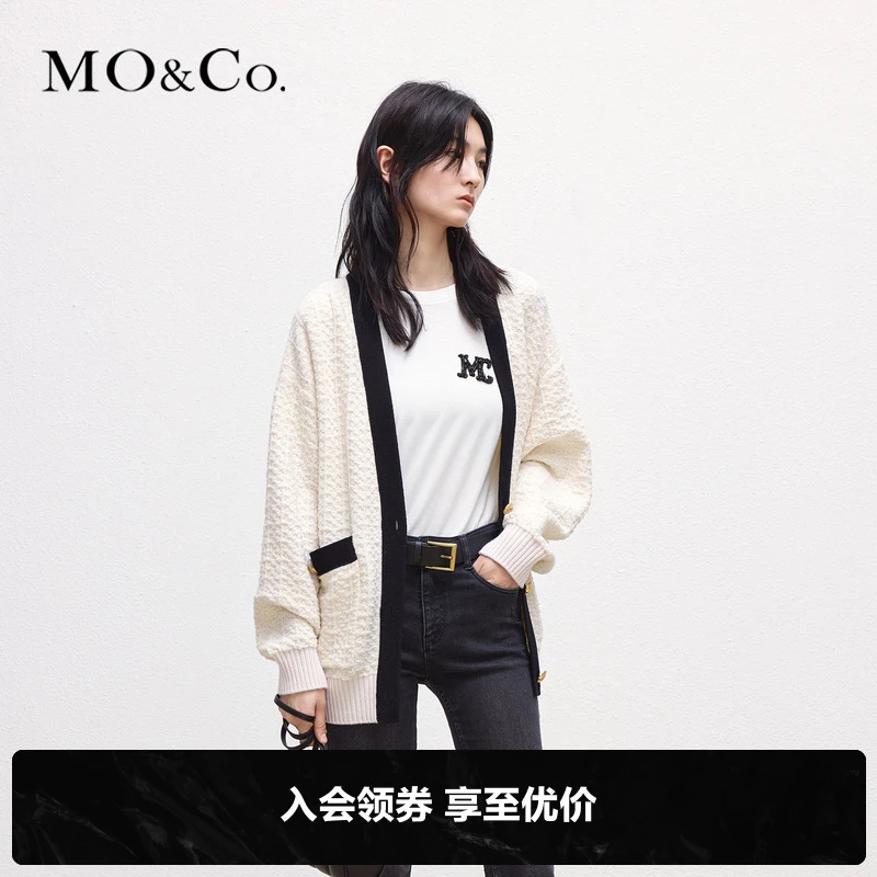 MOCO冬季小香风宽松毛衣针织开衫外套女士休闲时尚MBB4CAR014