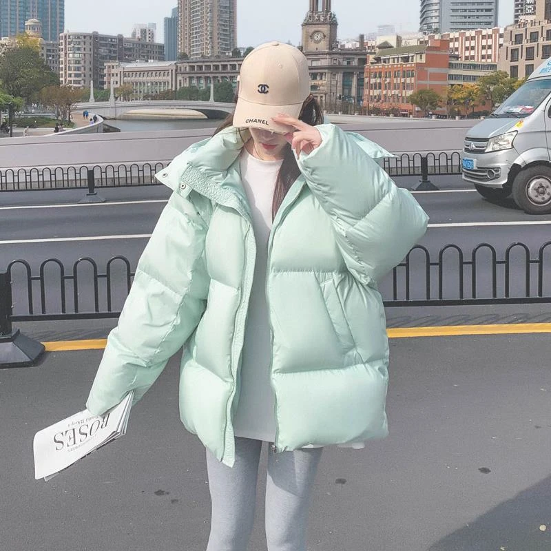 薄荷绿羽绒服女冬季外套2024新款韩系小众设计加厚90白鸭绒面包服