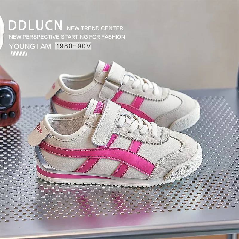 女童休闲时尚鞋软底运动鞋阿甘鞋李小龙黄2025年新款真皮男童鞋子