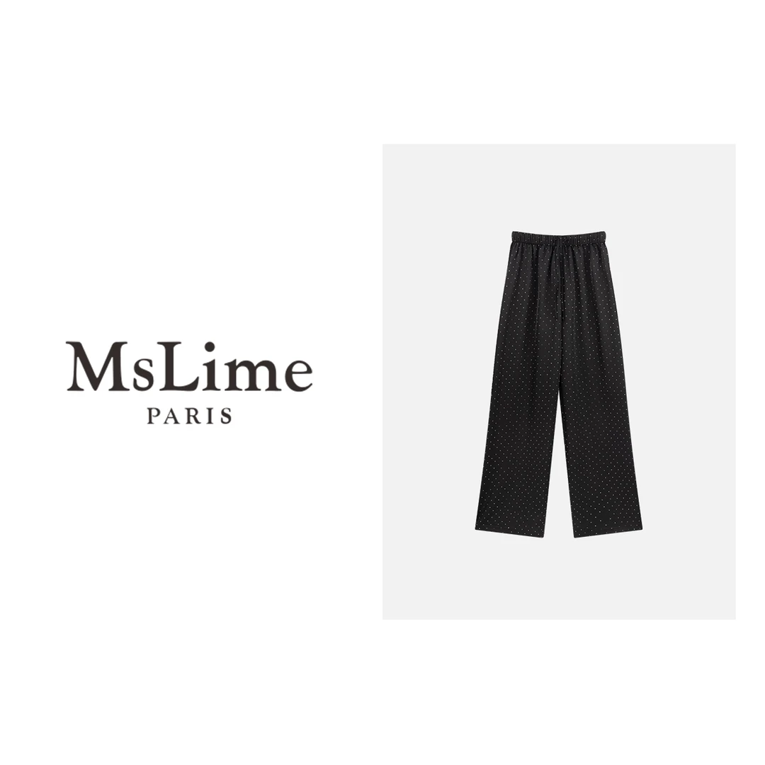 王嬛嬛MsLime‘星光’新款休闲直筒高腰黑色休闲裤 HC2A0280