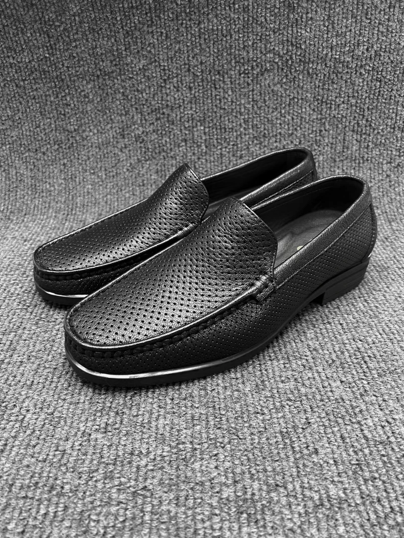 鹿皮光面镂空男士夏季透气简约套脚高奢手工休闲鞋舒适软皮软底