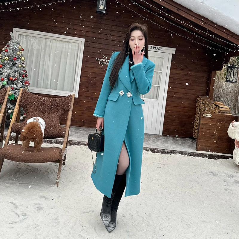 格润雅【夜在柏林】名媛气质外套女韩版新款时尚收腰显瘦中长款大衣