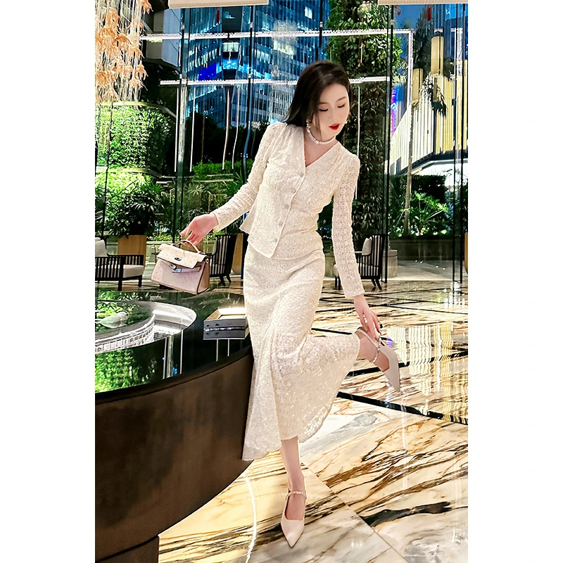 格润雅【纯欲蕾丝】显瘦上衣淑女千金风高腰鱼尾半身裙蕾丝气质套装