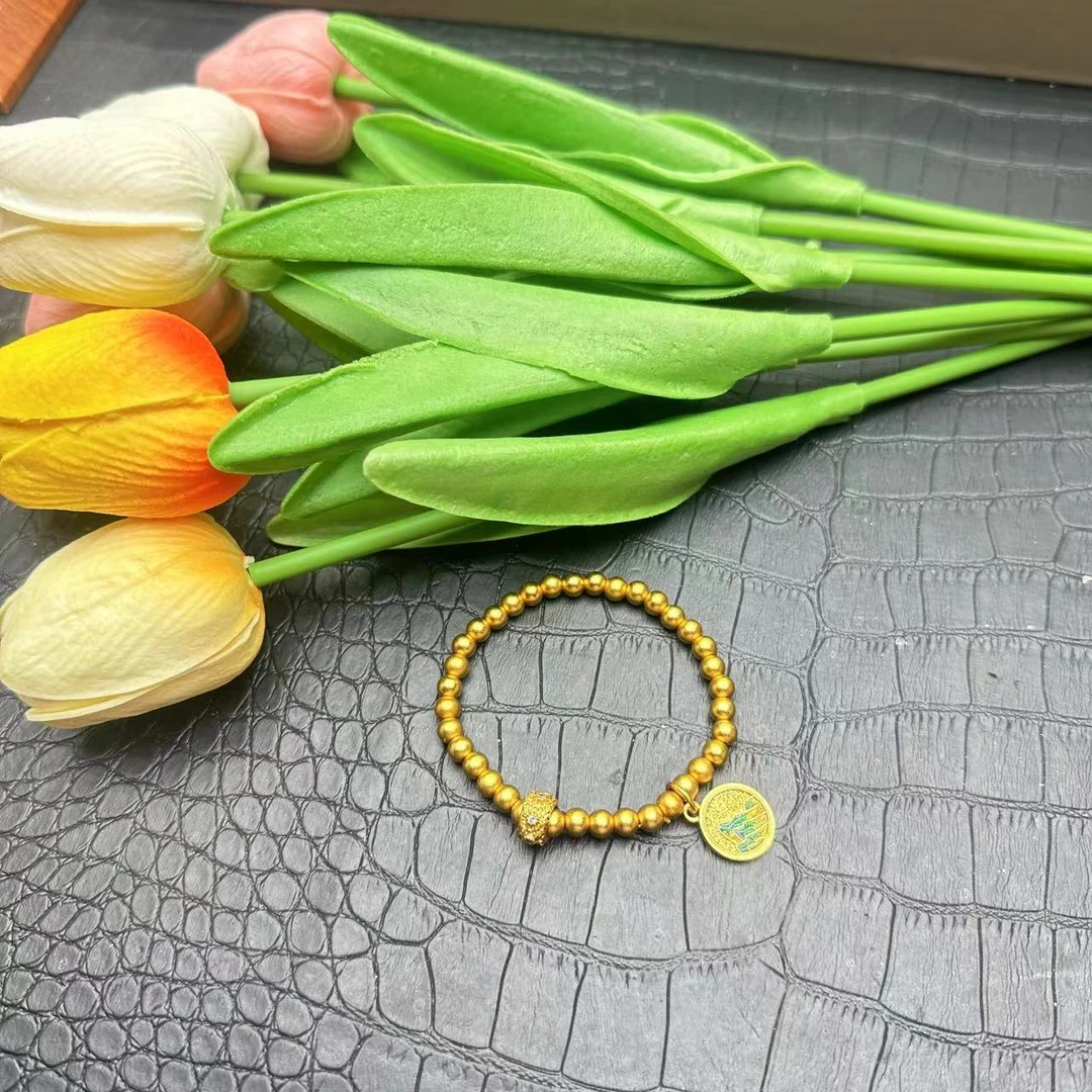 铜合金手链 千里江山单圈手链手工百搭女士古法黄色时尚