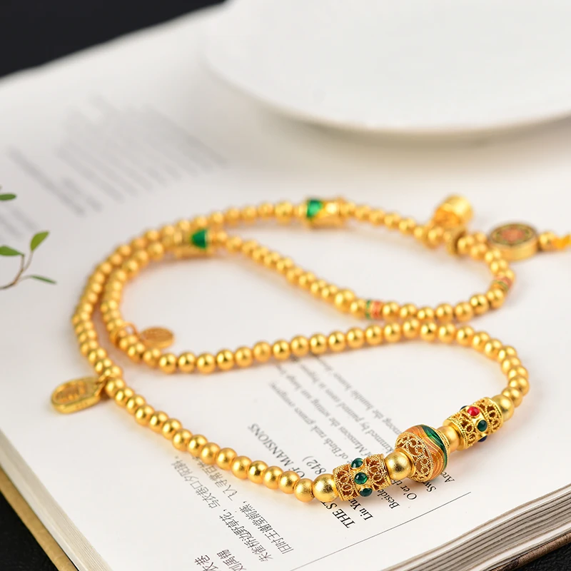 铜合金珐琅手链 千里江山手链女款古法复古烧蓝民族风盘缠手串