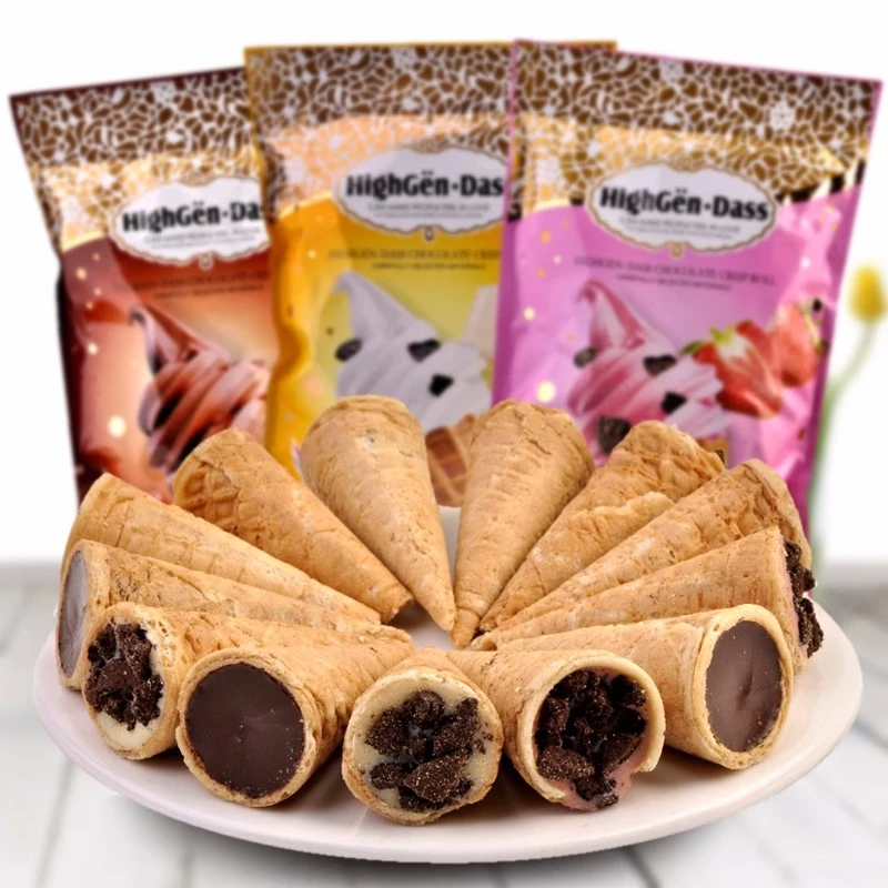网红爆浆巧克力脆皮蛋筒草莓夹心糖休闲零食300克酥脆奶香办公室