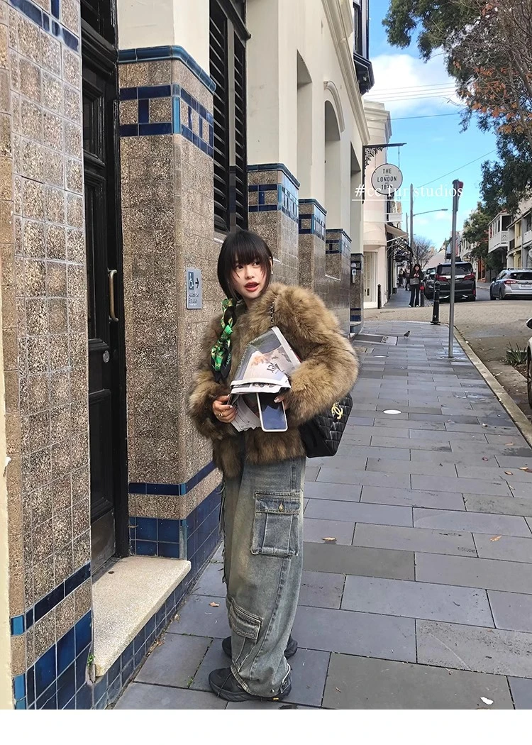 CC皮草 “万年中古”皮草外套大衣秋冬保暖气质秋冬圆领貉子毛上衣