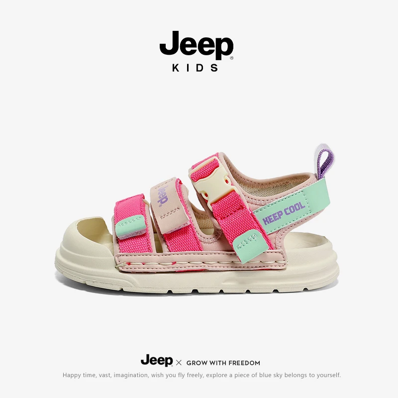 jeep男童凉鞋夏季包头户外沙滩鞋百搭运动鞋厚底轻便魔术贴女童鞋