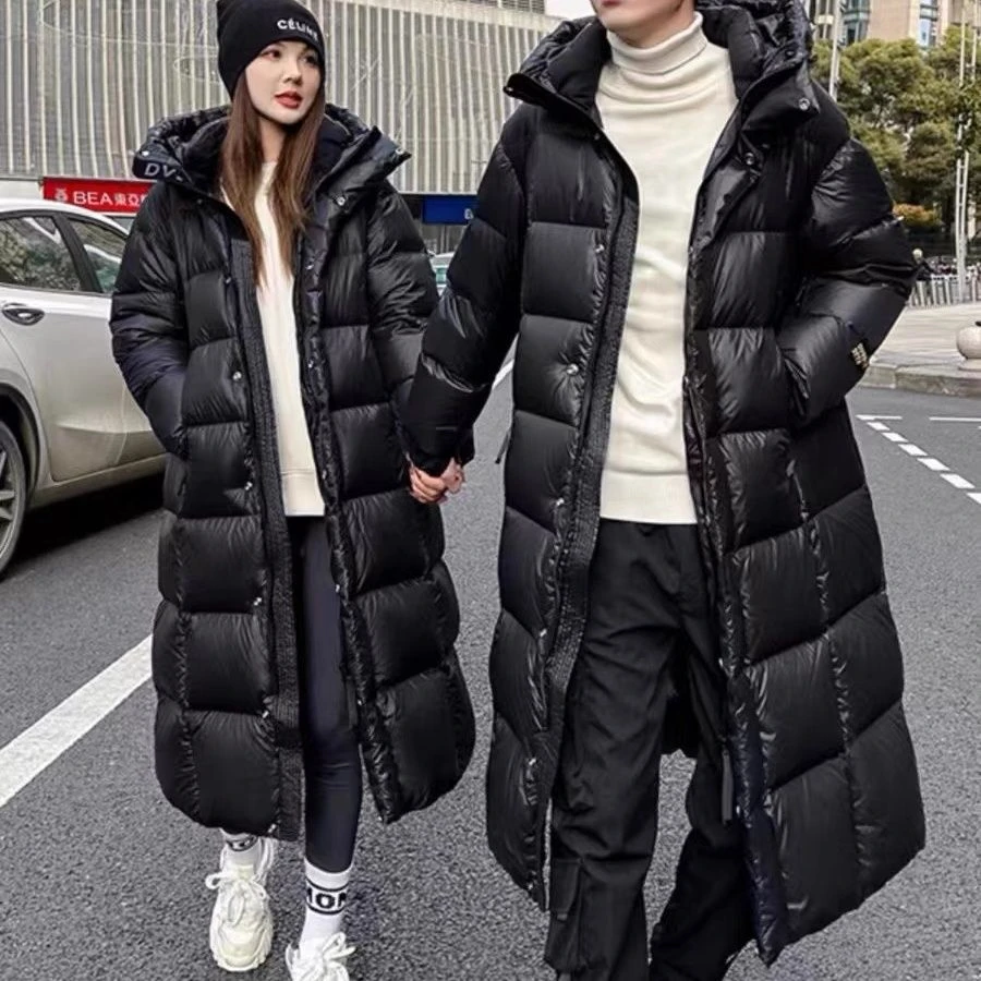 新款2023羽绒服黑金羽绒服男女情侣长款冬季加厚新款过膝黑色免洗