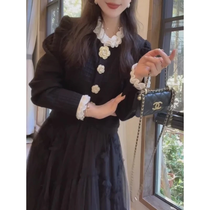 木耳边撞色小香风针织衫女秋季长袖外套2024年新款法式名媛风上衣