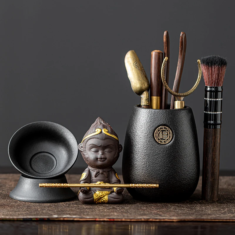 茶道六君子套装功夫茶泡茶工具日式粗陶茶具配件中式茶夹茶刀茶勺