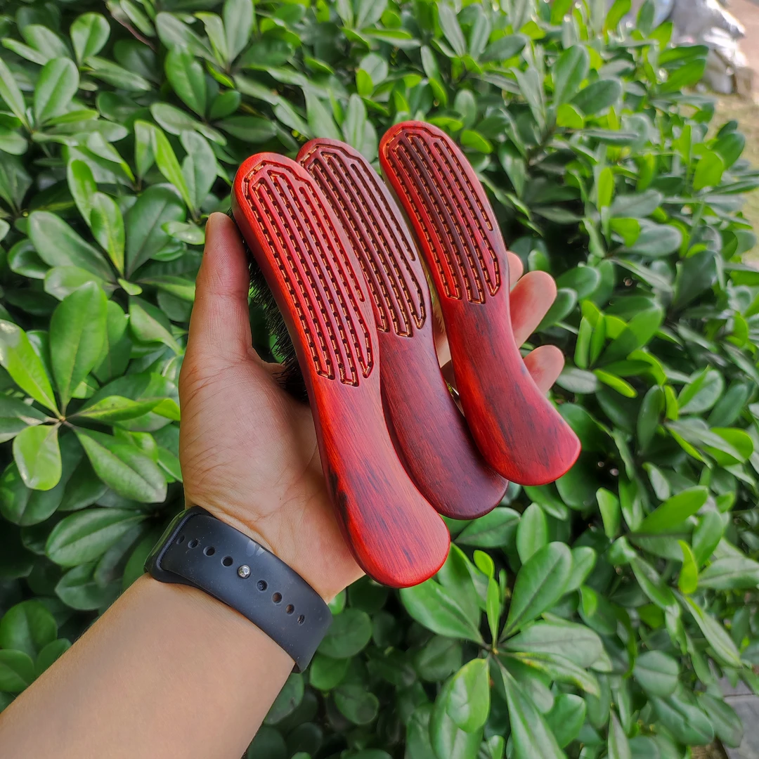 檀木柄中号纯黑特硬猪鬃刷子根部鬃金刚核桃刷包浆上色提亮上色