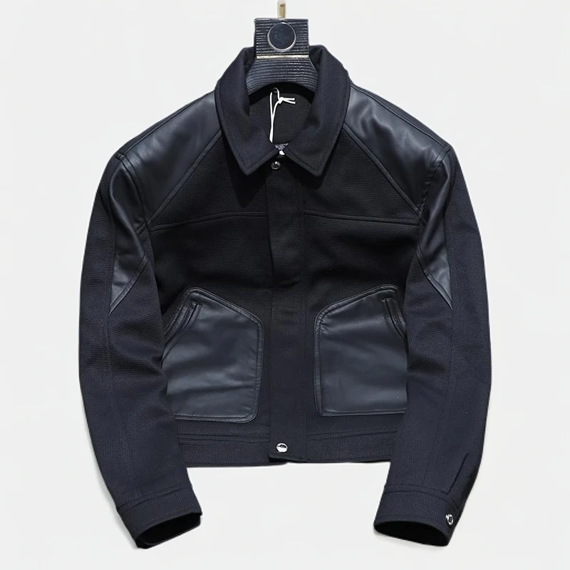 欧货秋冬季新款翻领夹克外套男士时尚潮流加绒外衣拼接款潮牌简约