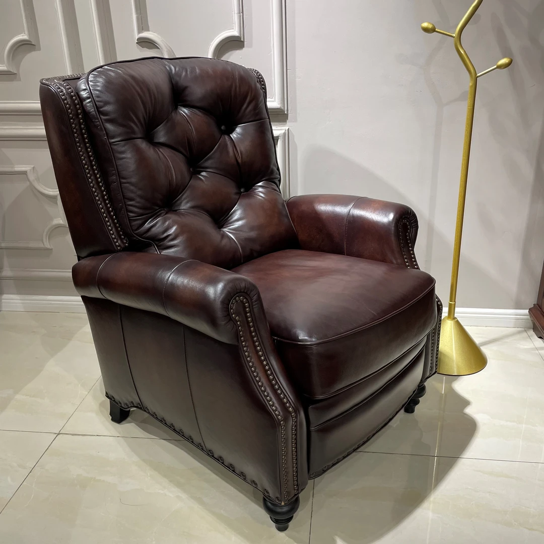 【品牌代工】美式多功能休闲椅头层牛皮单椅功能单人位沙发