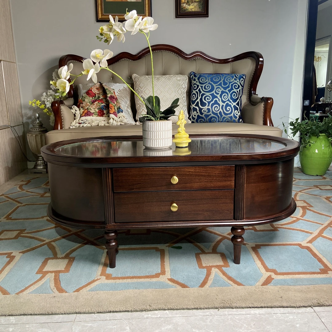 【品牌代工】CJ-8F法式奶油风茶几成员木椭圆形玻璃茶几美式客厅