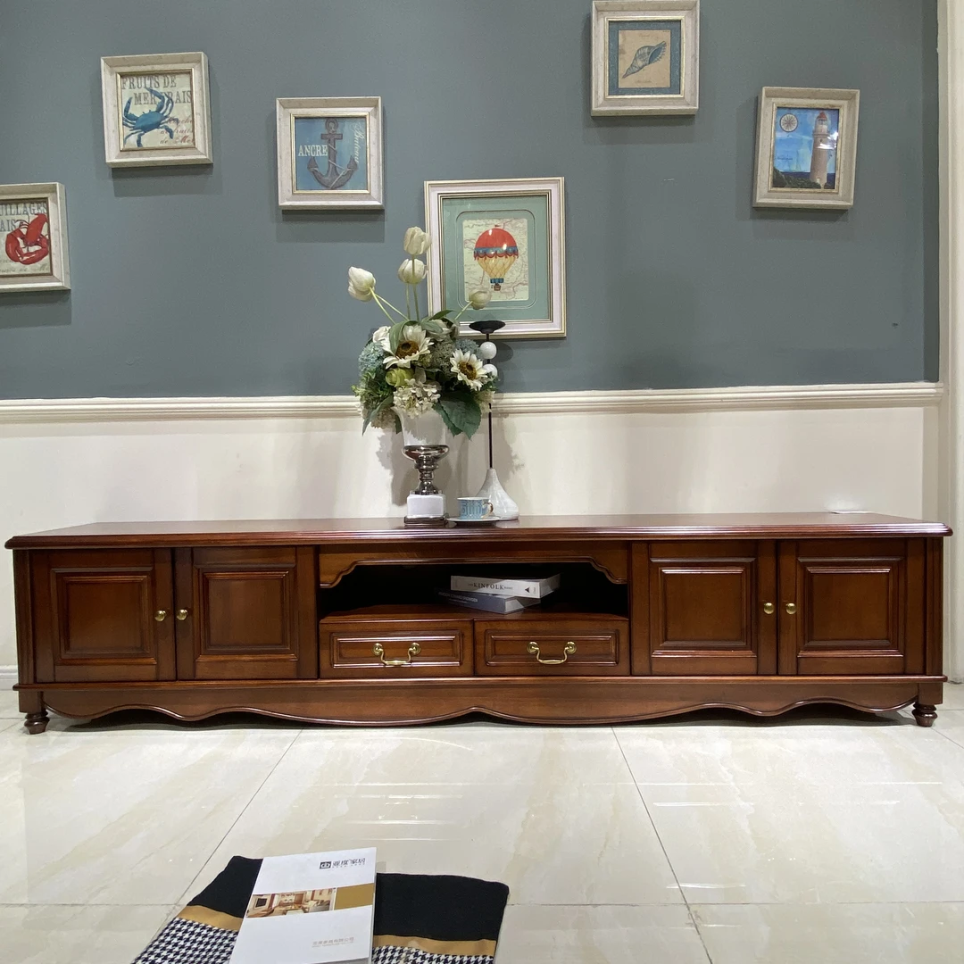 【品牌代工】庄园卡佩KP1719美式实木电视柜2.4米原木电视柜
