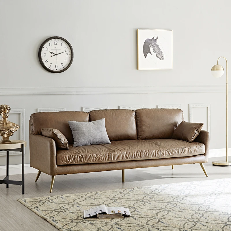 北欧意式轻奢家具工业风复古小户型头层牛皮极简双人三人真皮沙发