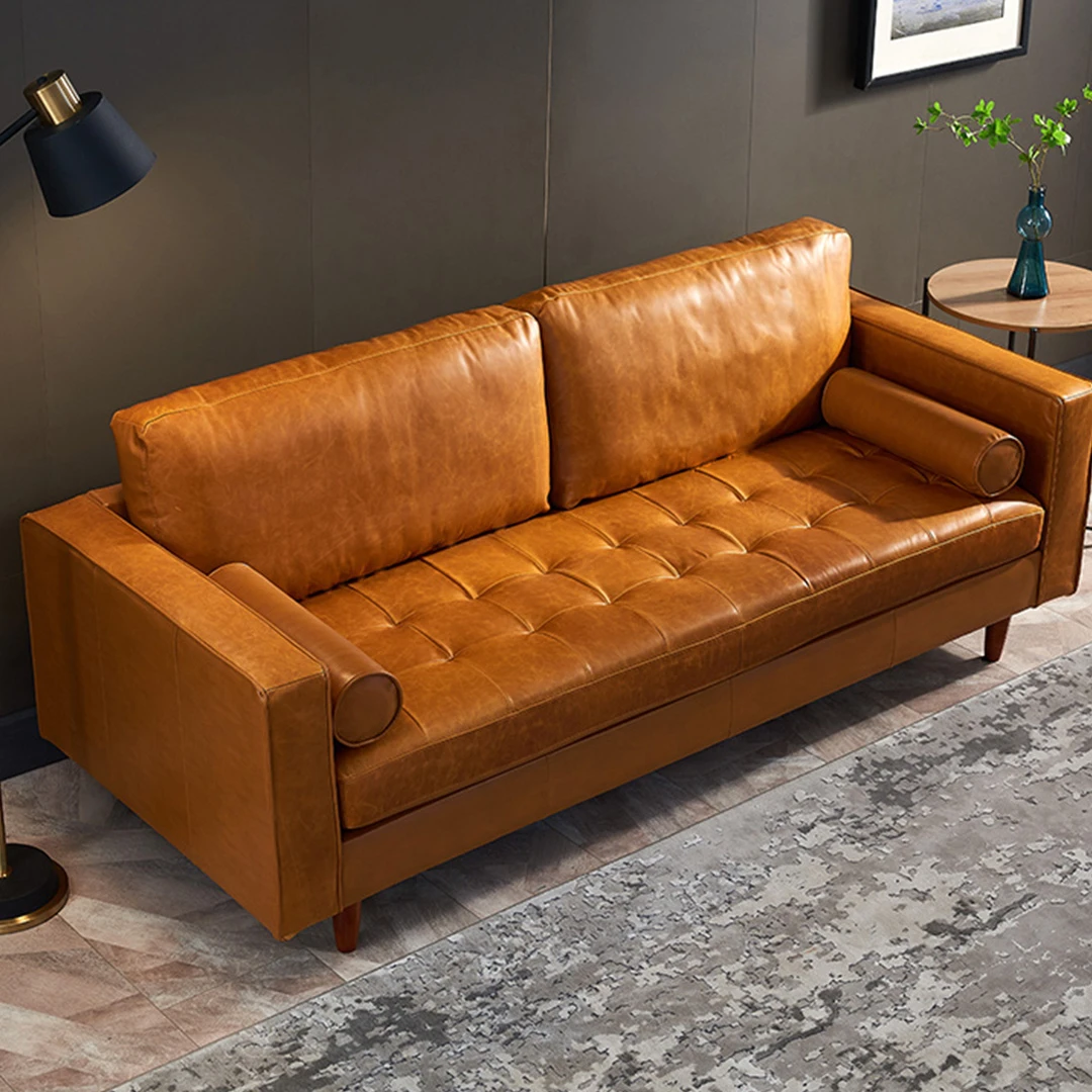 北欧极简沙发客厅美式复古双人三人位小户型轻奢油蜡皮沙发服装店