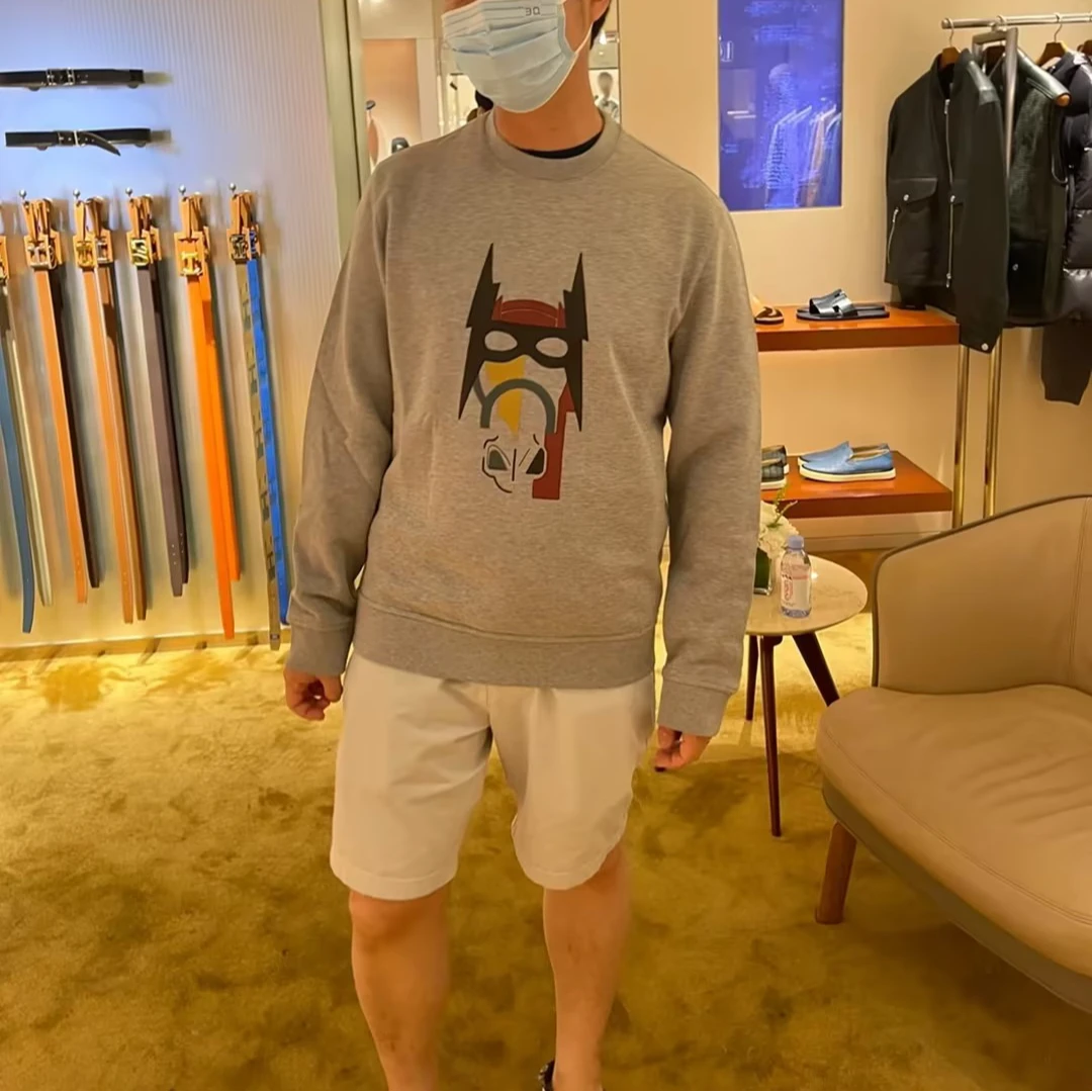 全新未使用 Hermes/爱马仕 FW22灰色图案印花长袖圆领卫衣 114544