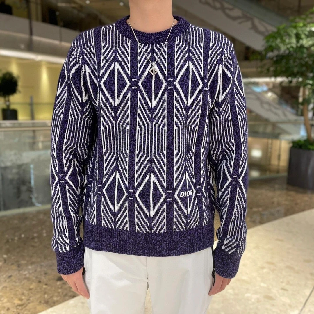 全新未使用 DIOR/迪奥 男士紫色钻石头CD长袖针织衫 129042 休闲