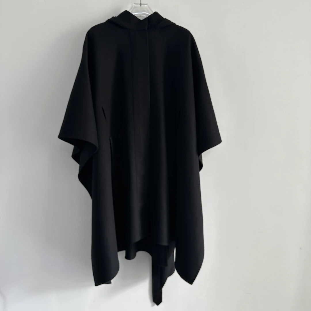 全新未使用 DIOR/迪奥 黑色羊毛斗篷大衣休闲连帽套头披风 129430