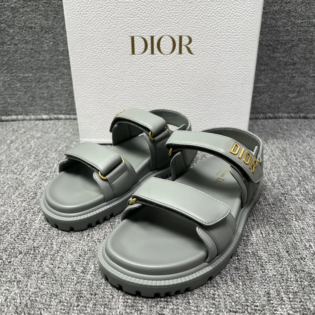 全新未使用 DIOR/迪奥 女士米灰蓝牛皮凉鞋128866