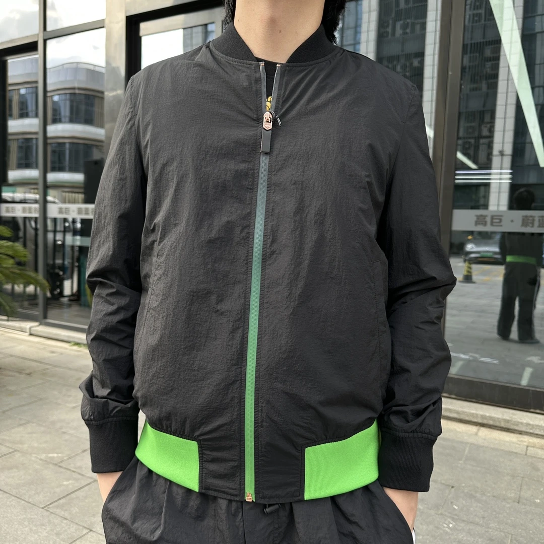 全新未使用 Givenchy/纪梵希 男士黑色夹克绿色棒球领夹克 149170