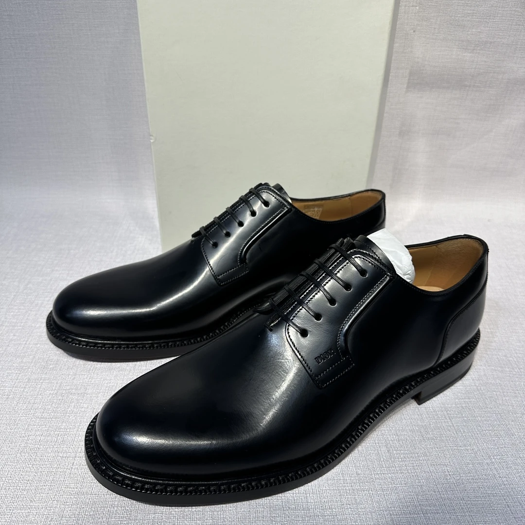 全新未使用 DIOR/迪奥 男士 黑色牛皮圆头正装系带皮鞋 128733