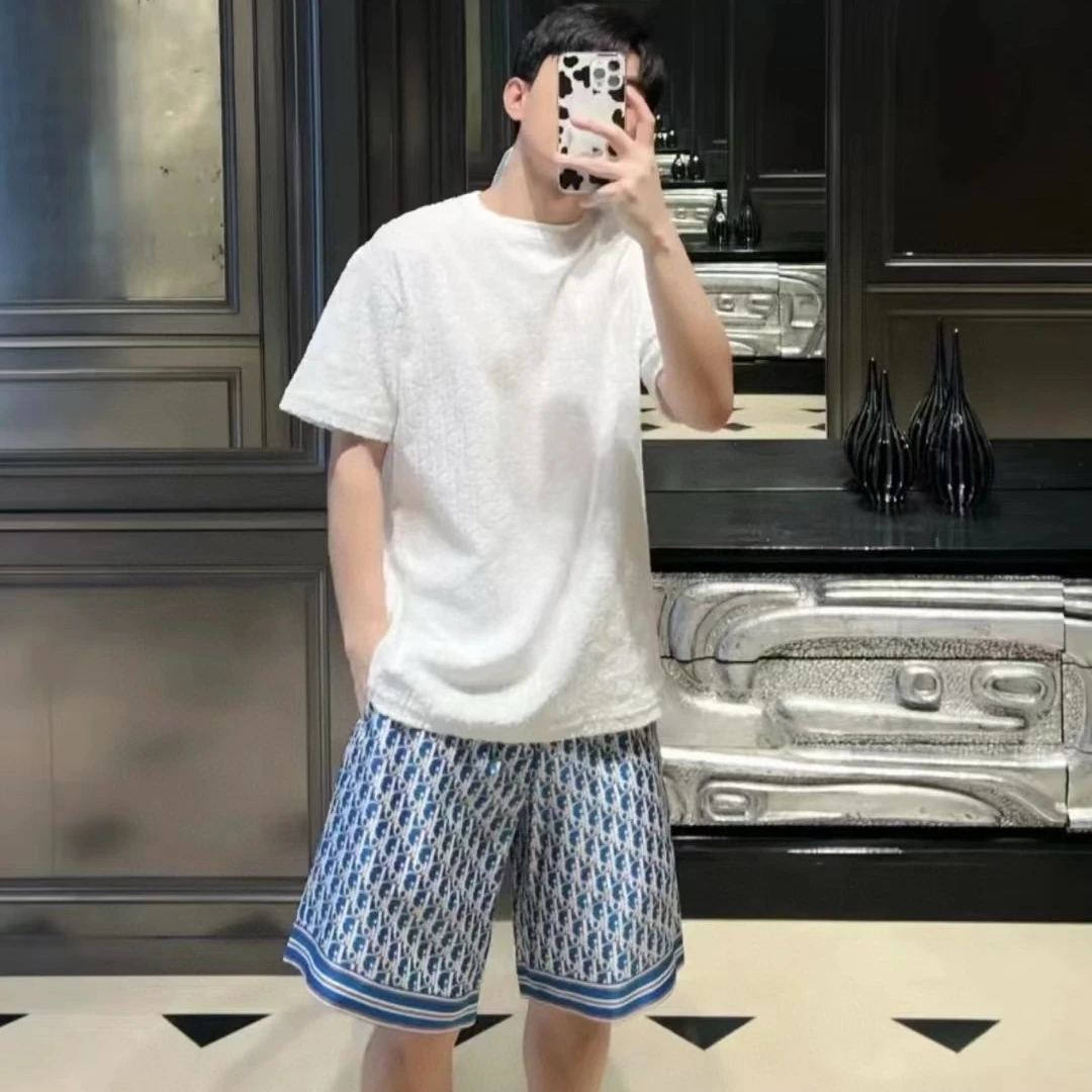 全新未使用 DIOR/迪奥 男士亮蓝色老花短裤124803时尚休闲百搭