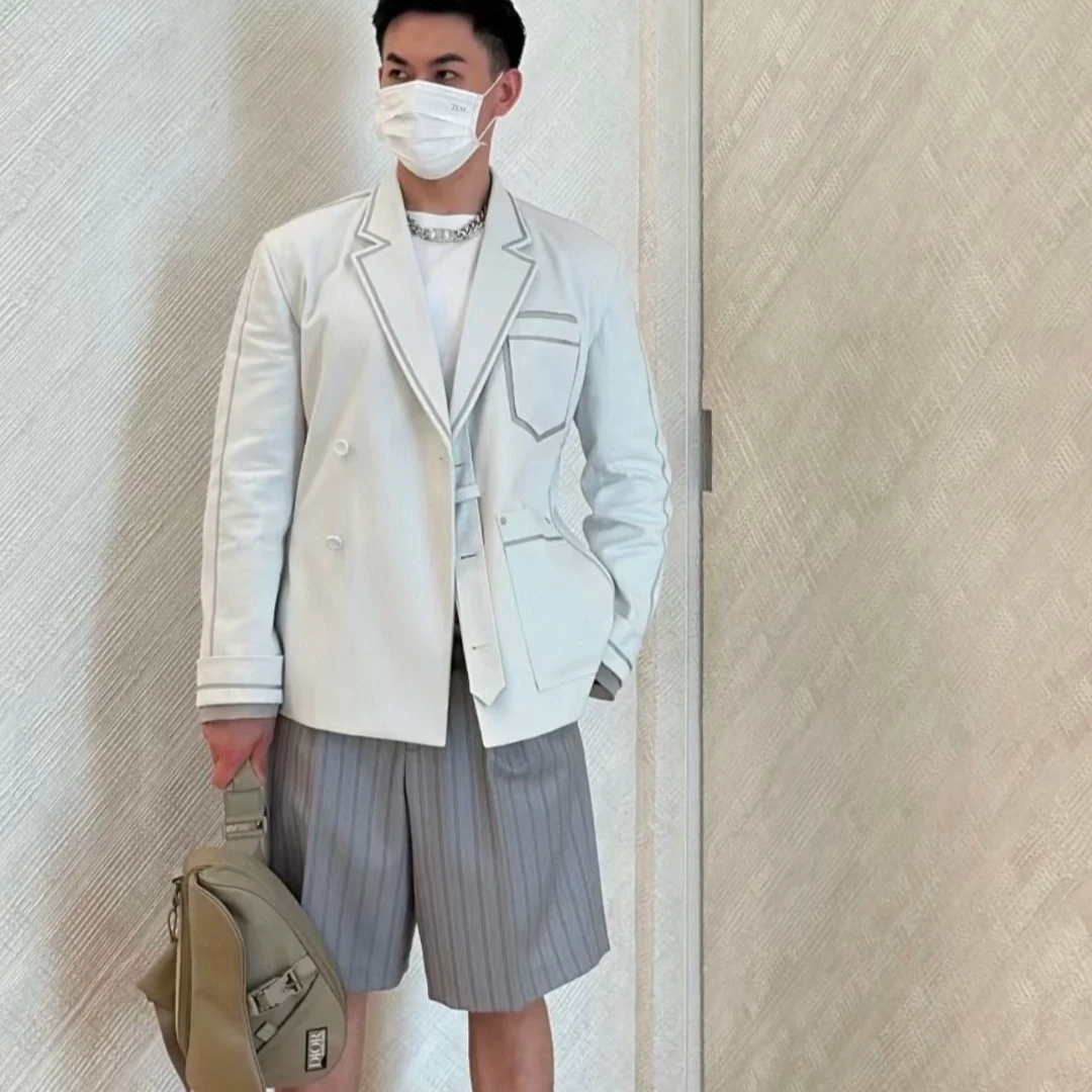 全新未使用 DIOR/迪奥 男士白色全棉休闲单西129047 时尚百搭春季