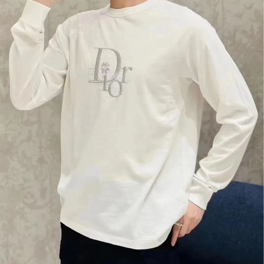 全新未使用 DIOR/迪奥 男士联名款银色logo白色长袖T恤百搭129028