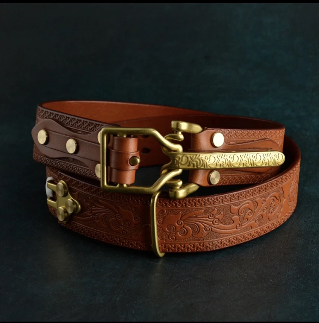 利特尔顿美式骑兵腰带雕花红棕色头层牛皮阿美咔叽快脱扣一秒解扣