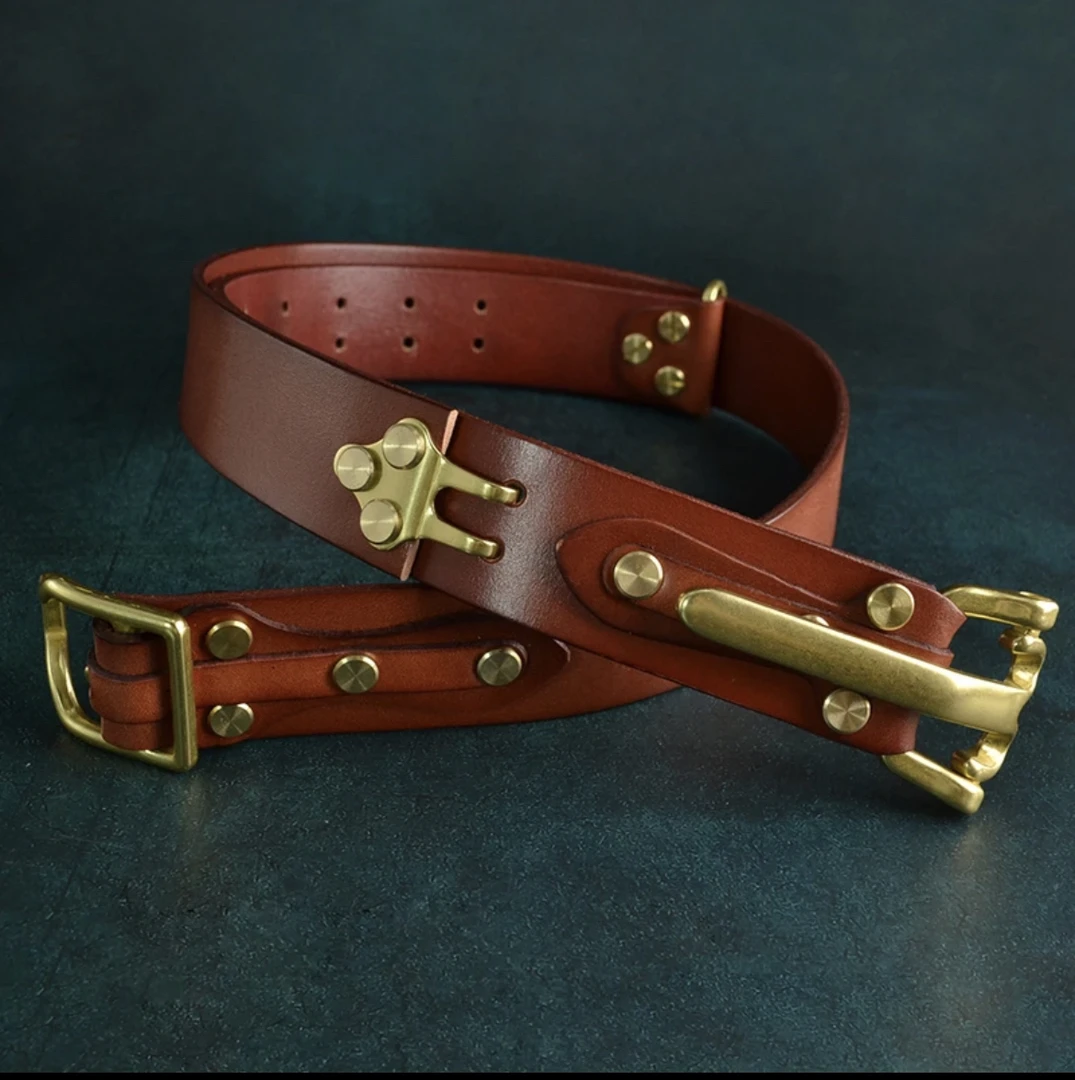 【利特尔顿】4色手工皮带纯铜快脱扣光面复古休闲男士军迷牛皮