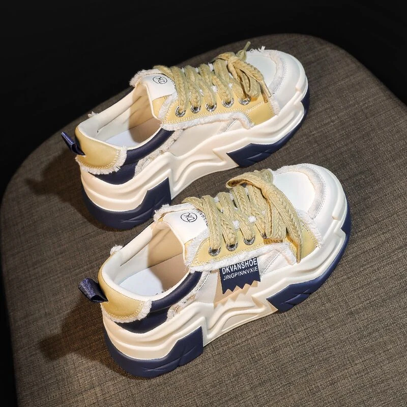 真皮小白鞋女7cm厚底松糕鞋增高女鞋直播2024年秋季网红老爹鞋女