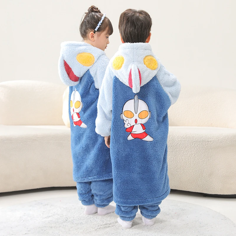 男童睡袍2025新款秋冬季珊瑚绒加厚女孩法兰绒春秋儿童睡衣奥特曼