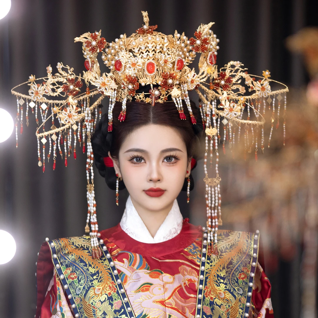 SM1009直播新娘头饰重工明宋制凤冠传统婚礼晚宴仪式影楼凤凰头冠