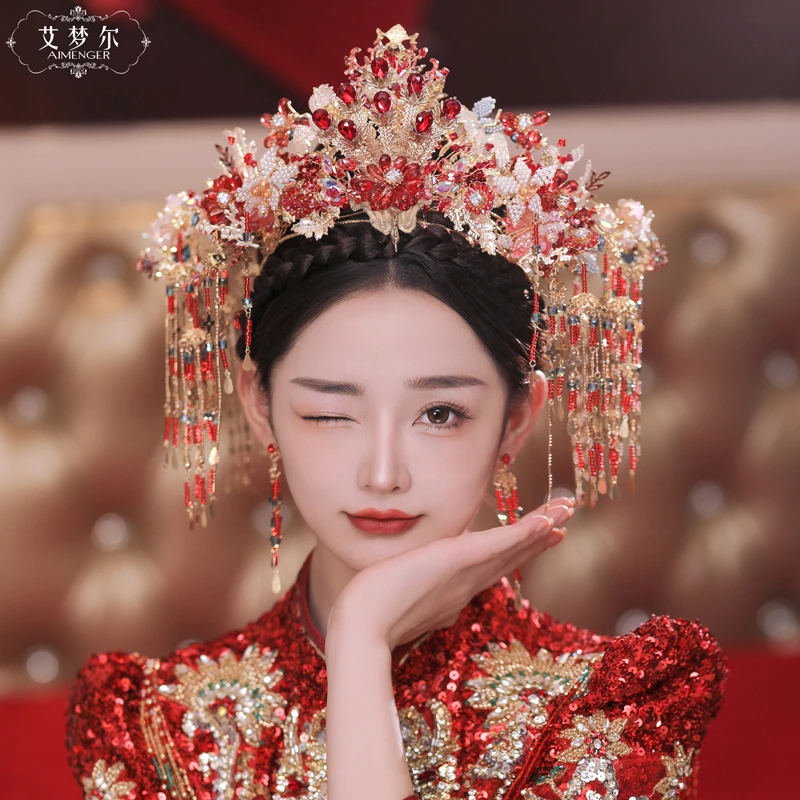 AIMENGER/艾梦尔MY2011新娘头饰红色婚礼发饰中式晚宴结婚凤冠霞