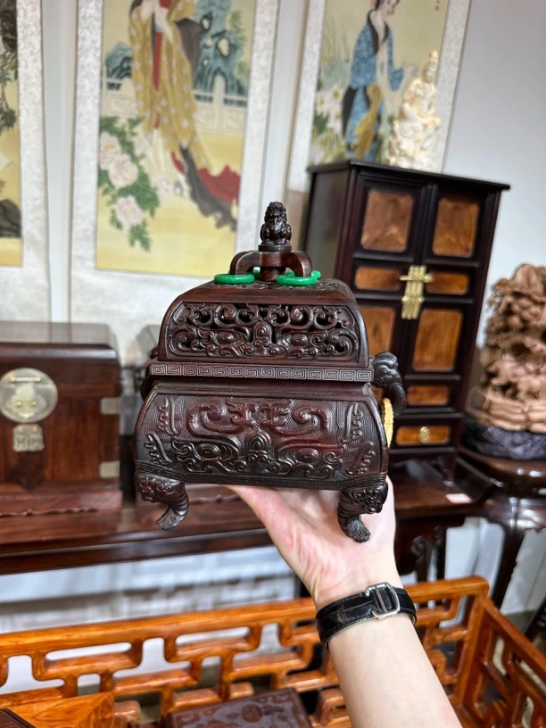 双十二活动正品老挝大红酸枝精雕香炉