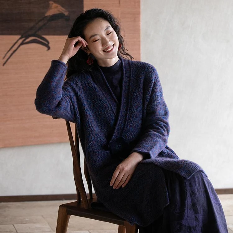 牧衣游原创 桑蚕丝羊绒毛织外套柔软细腻高级感保暖开衫 静暖