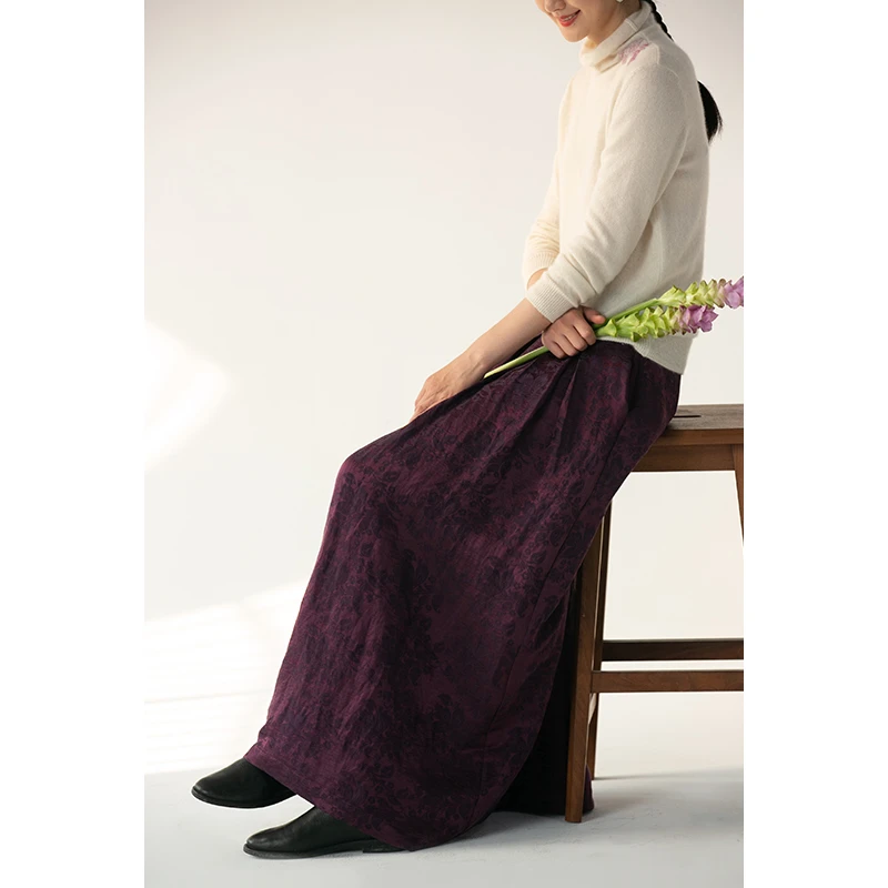 牧衣游原创设计女装细密肌理百搭A字裙【凌霄提花半裙】晴空之下