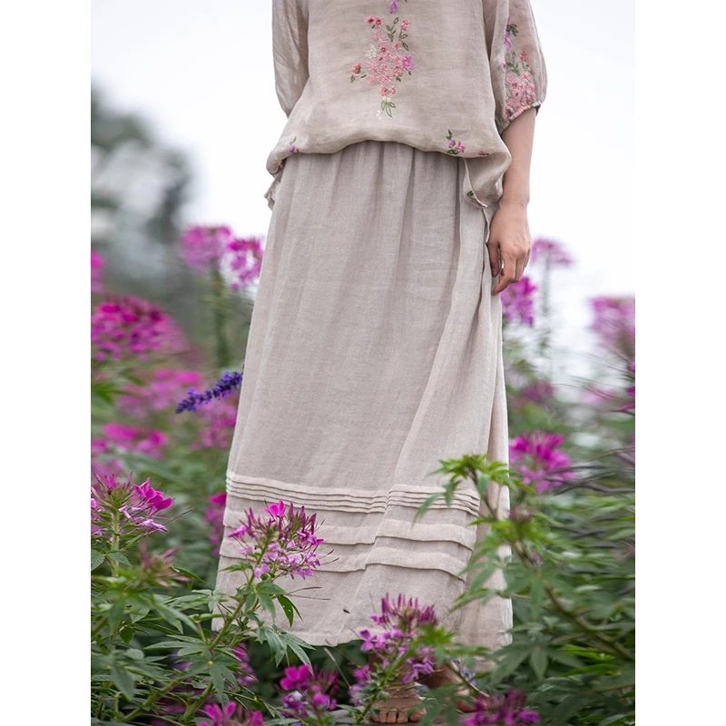 牧衣游原创「早春新品」亚麻半裙通透显瘦百搭休闲A字裙梅熟
