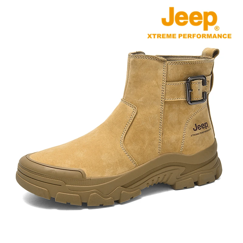 JEEP/吉普户外情侣马丁鞋2024年拉链款大黄靴真皮高帮潮流休闲鞋