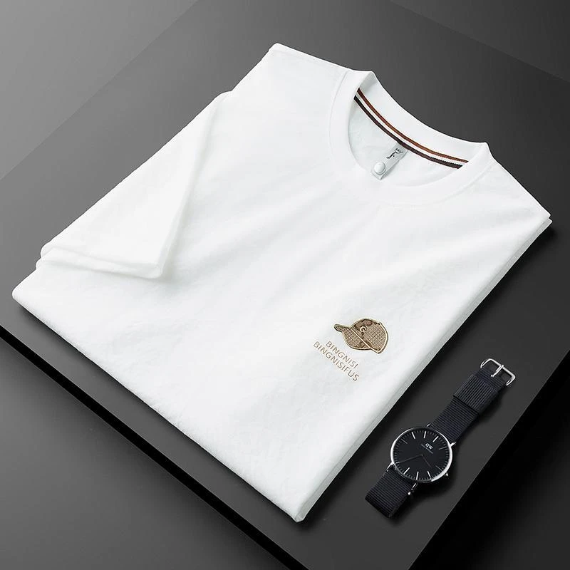 高端男士短袖t恤夏季薄款冰丝仿亚麻料棉麻修身凉快半袖衣服男装