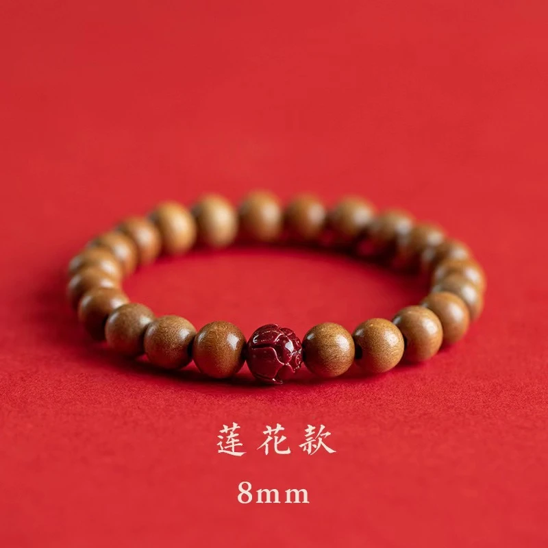 A49（芭比檀8mm莲花朱供砂顶珠文玩小单圈手串）（手大勿拍）